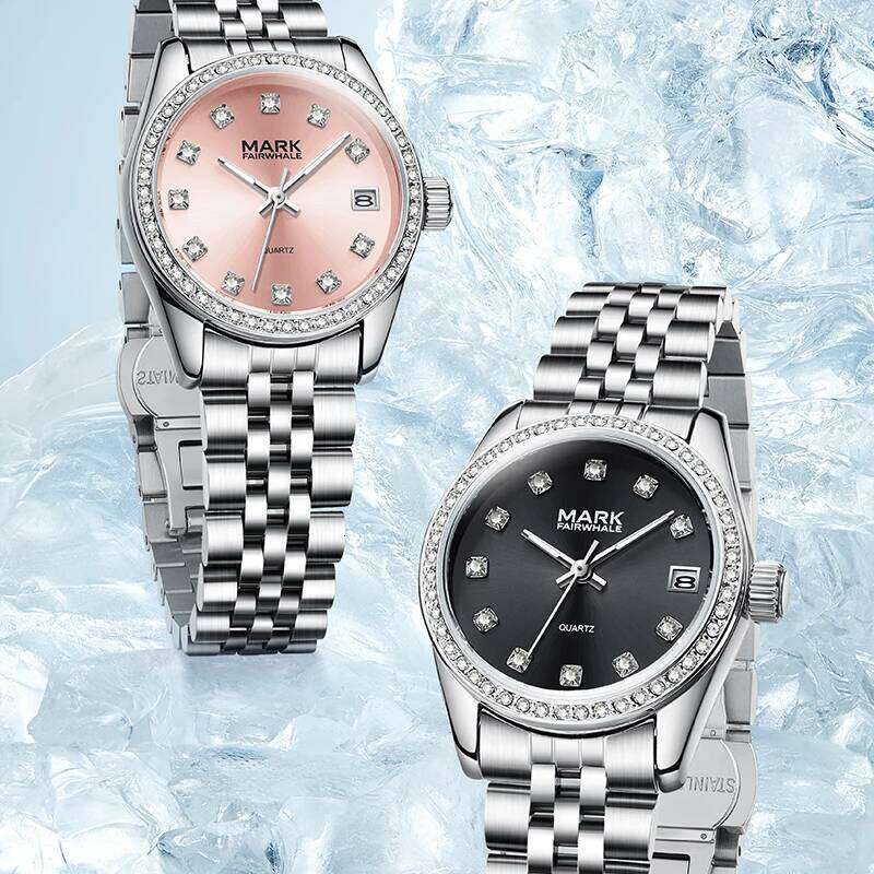 Mark Fairwhale 3050 Brand Fashion Diamond Set Design Women Quartz Calendar Stainless Steel Exquisite es for Woman H260228