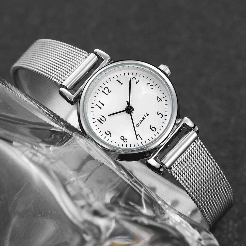 6PCS Women's Fashion Arabic Dial Steel Mesh Band Quartz Diamond Jewelry SetWithout Box H260228