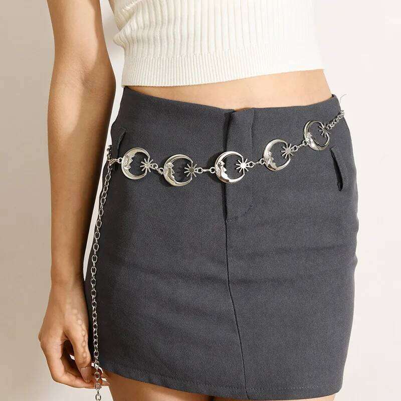 Bohemian Moon Hollow Waist Chain, Y2K Trend Fringe Dress Necklace for Women, Adjustable Body Belt and Bustier Jewelry H260228