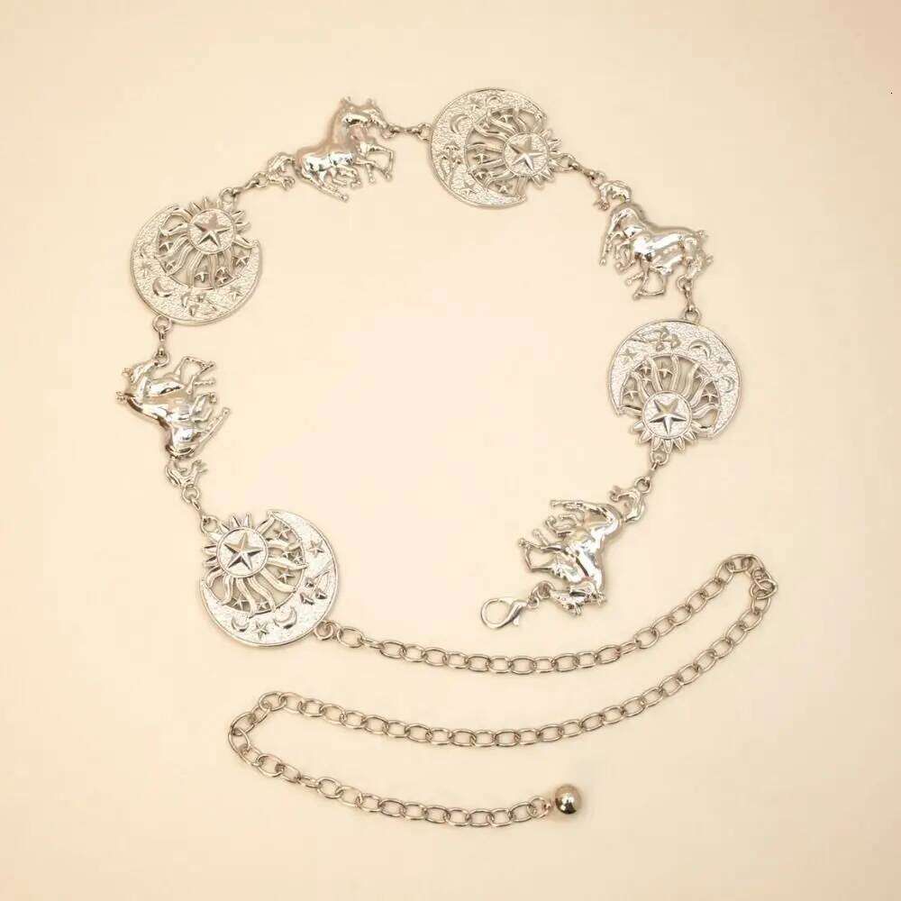 Horse Moon Star Waist Vintage Metal Woman Chain Belt Gold Silver Hip Hop Dress Cummerbands Clothing Accessories H260228