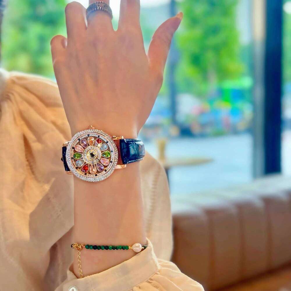 1pc Dazzling And Fashionable Women's Quartz With Colorful Rhinestone Inlay, Featuring An Alluring Rotatable Dial, Durable H260228