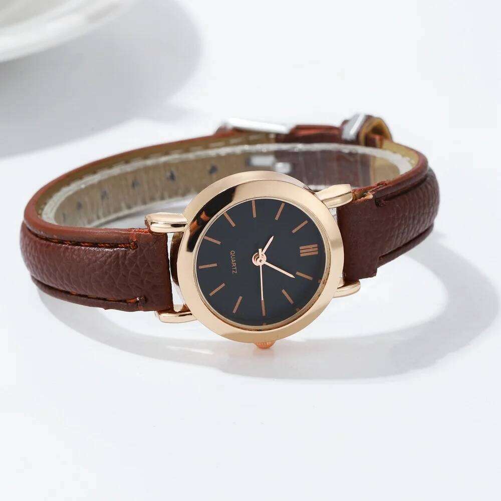Women's Fashion Small Arabic Quartz es Leather Band Wristes H260228