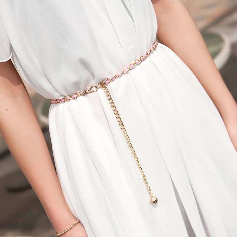 Fashion 1PC Elegant Metal Adjustable Thin Ladies Waist Chain Women Strap Dress Belt Pearl Decorative Clothess Accessories H260228