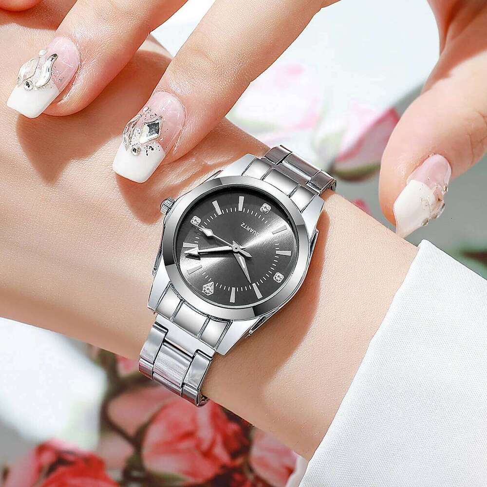 5PCS Fashion Rhinestone Women es Jewelry Set Stainless Steel Band Ladies Quartz Wrist Girls Clock Without Box H260228