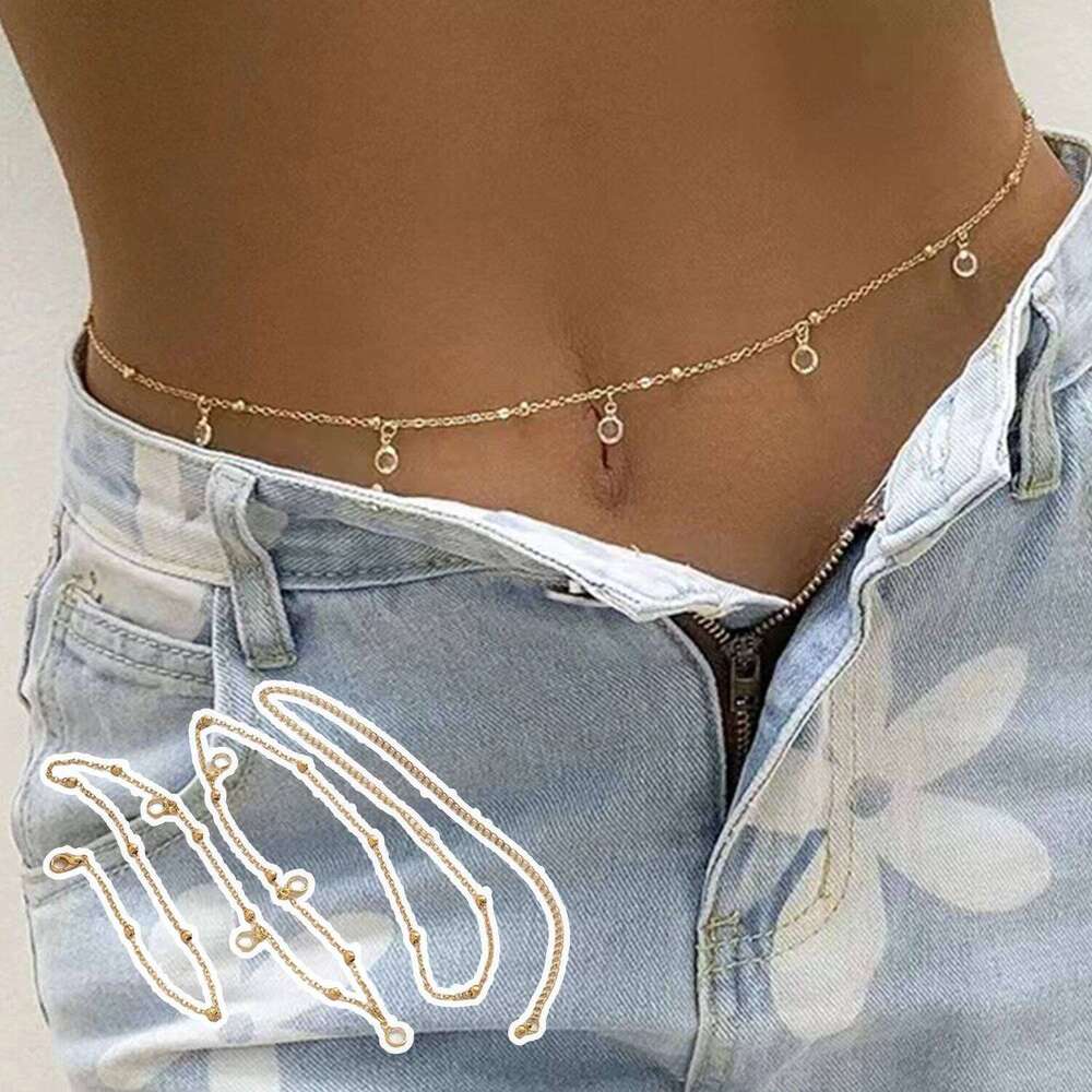 Trendy Minimalism Belly Chains for Waist Sexy Women Body Chain Jewelry Vintage Shiny Crystal Beach Vacation Accessories H260228