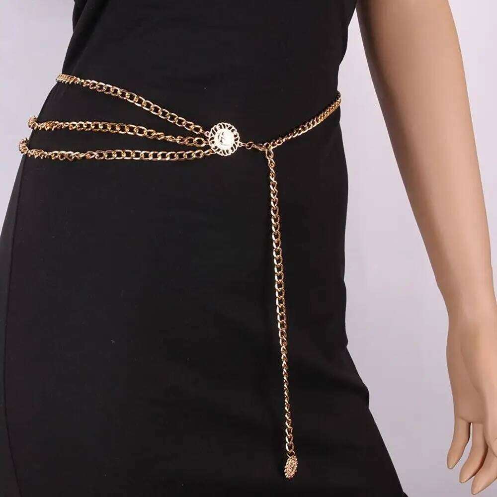 Fashion Antique Jewelry Ethnic Style Adjustable Retro Metal Chain Body Accessory Gold Waist Belt Women H260228