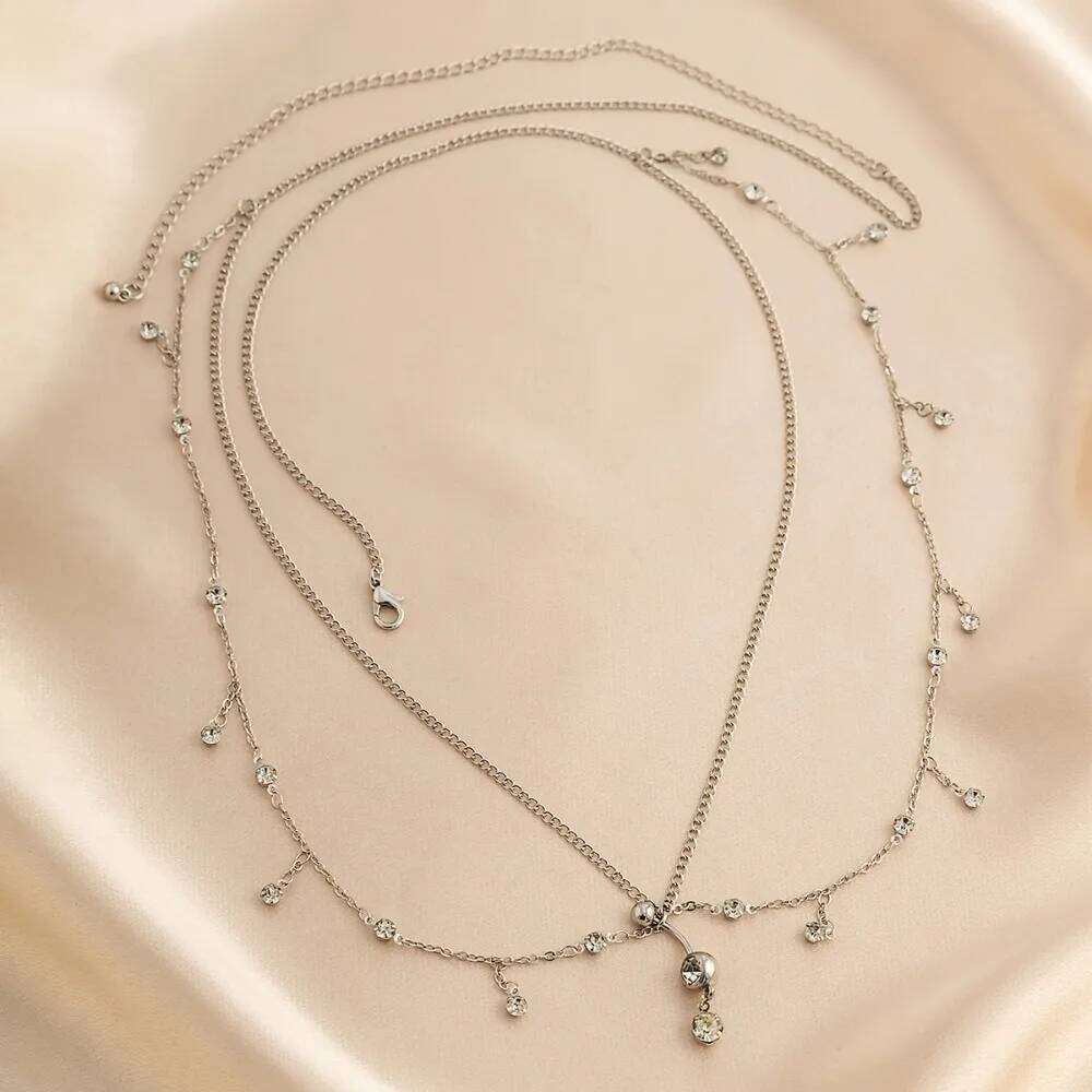 Sexy Fashion Tassel Rhinestone Double Layer Waist Zircon Navel Nail Body Chain for Women Summer Beach Bikini Jewelry Gifts H260228