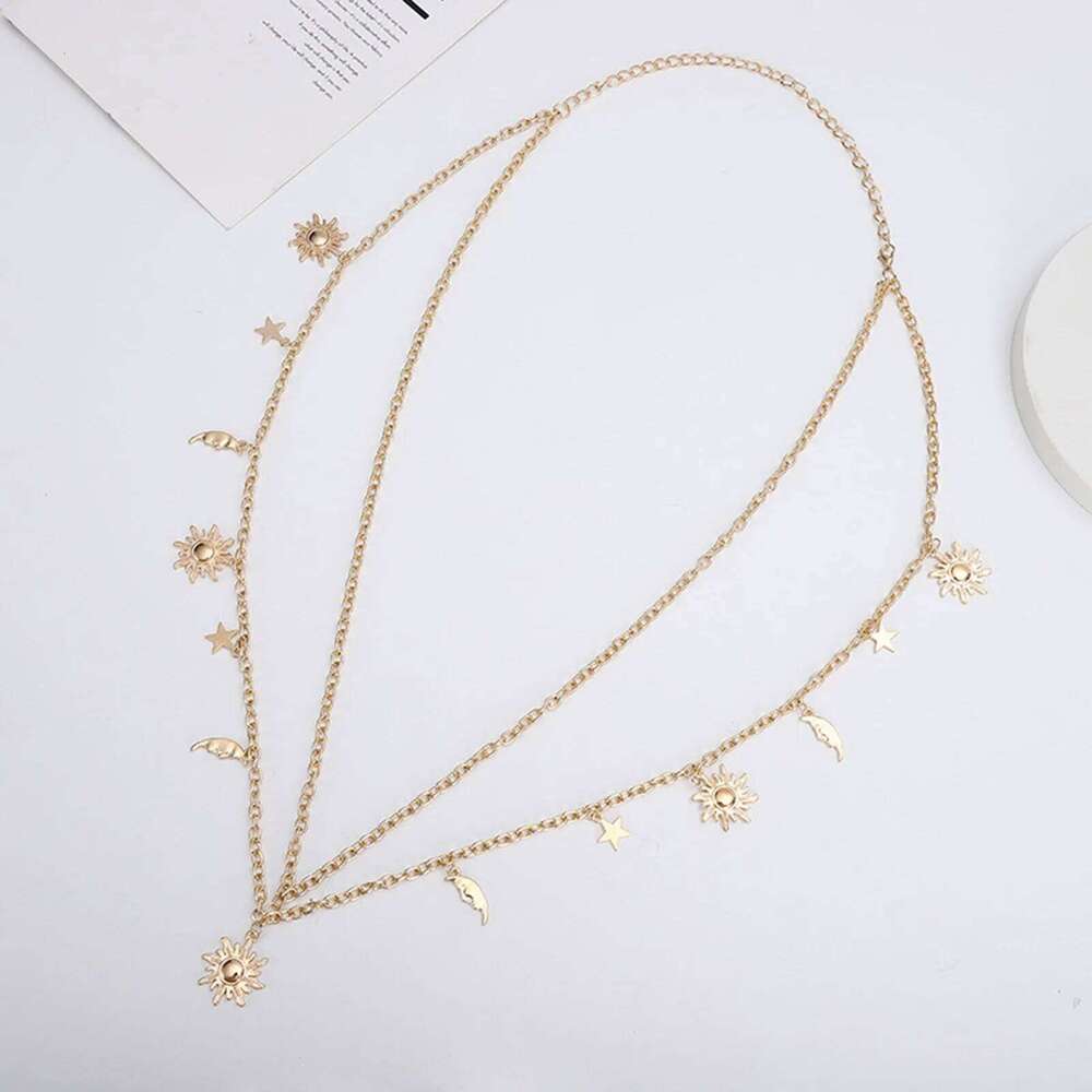 Women's Moon Star Charm Waist Sexy Women Tassel Metal Link Belly Chain Body Jewelry Party Beach Summer Accessories H260228