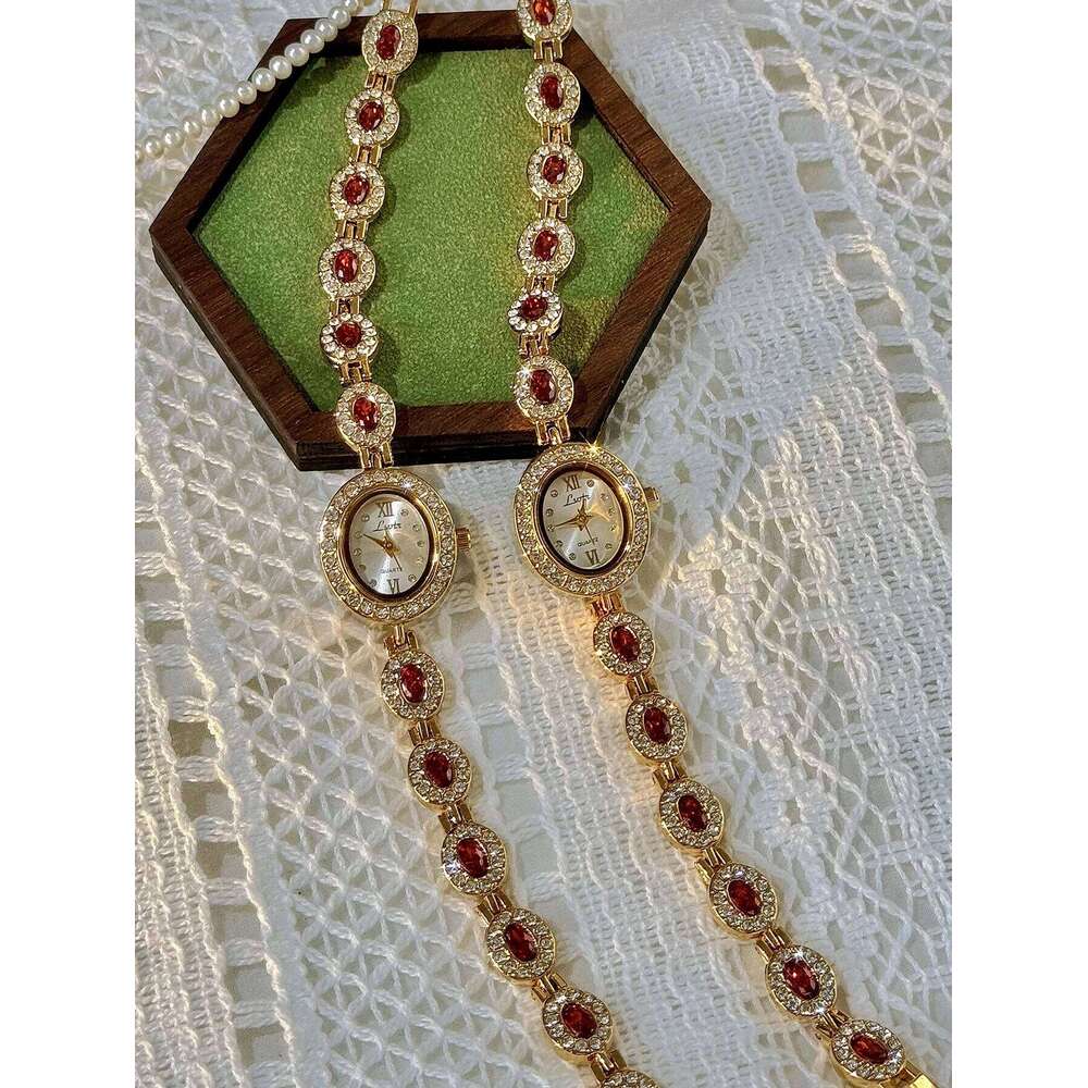1 Piece of New High-End Colorfuled Tourmaline Gem Rhinestone Inlaid Accessible Luxury Retro Elegant Fashion Oval Dial 30m Waterproof Women's Suit