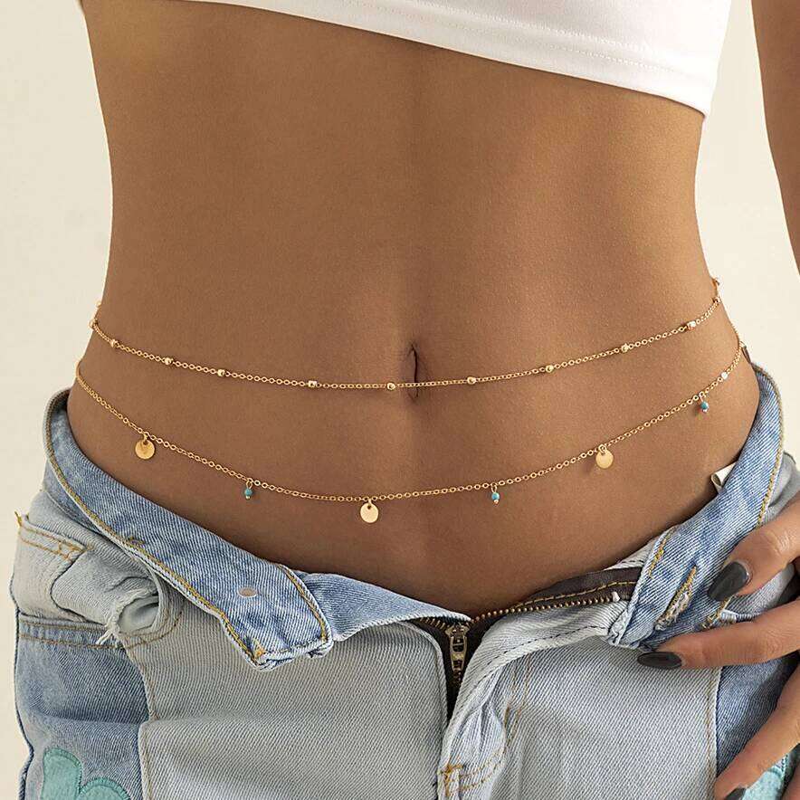 Ingemark 2Pcs/Set Boho Minimalism Waist Beads Chain for Women Summer Bikinis Vintage Geometric Sequins Belly Belt Body Jewelry H260228
