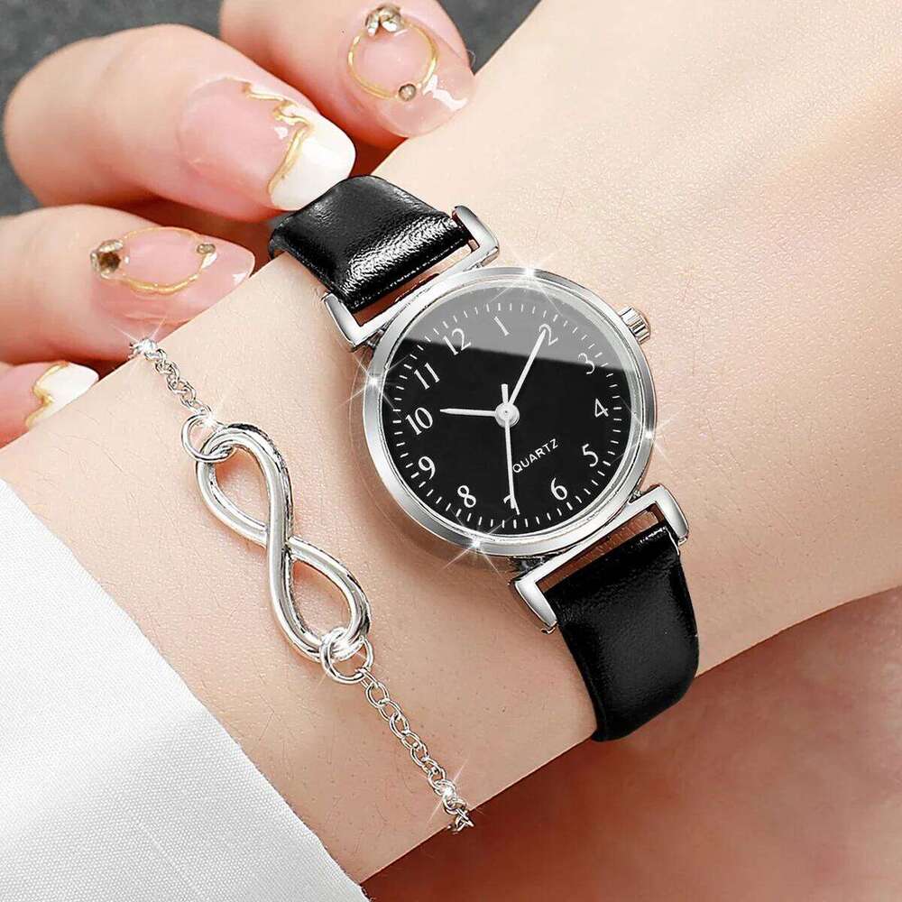 2PCS Fashion Small Arabic Dial Women es Ladies Leather Strap Quartz Wrist Set Reloj Mujer Without Box H260228
