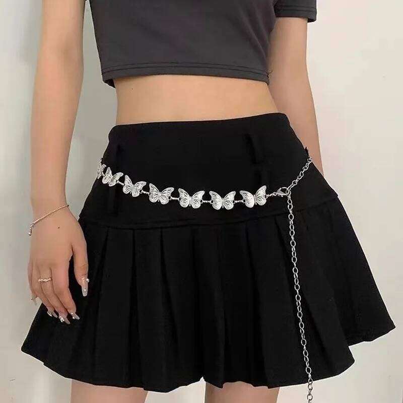 Fashion Butterfly Belt Waist For Women Girl Silver Color Punk Metal Belly Belts Body Chain Waistband Charm Jewelry H260228