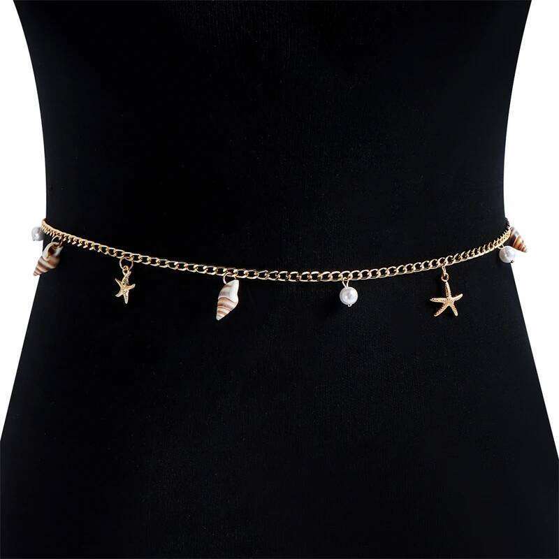 Boho Starfish Conch Shell Pendant for Women Sexy Trendy Pearl Beaded Waist Link Bikini Belly Chain Girl Body Jewelry H260228