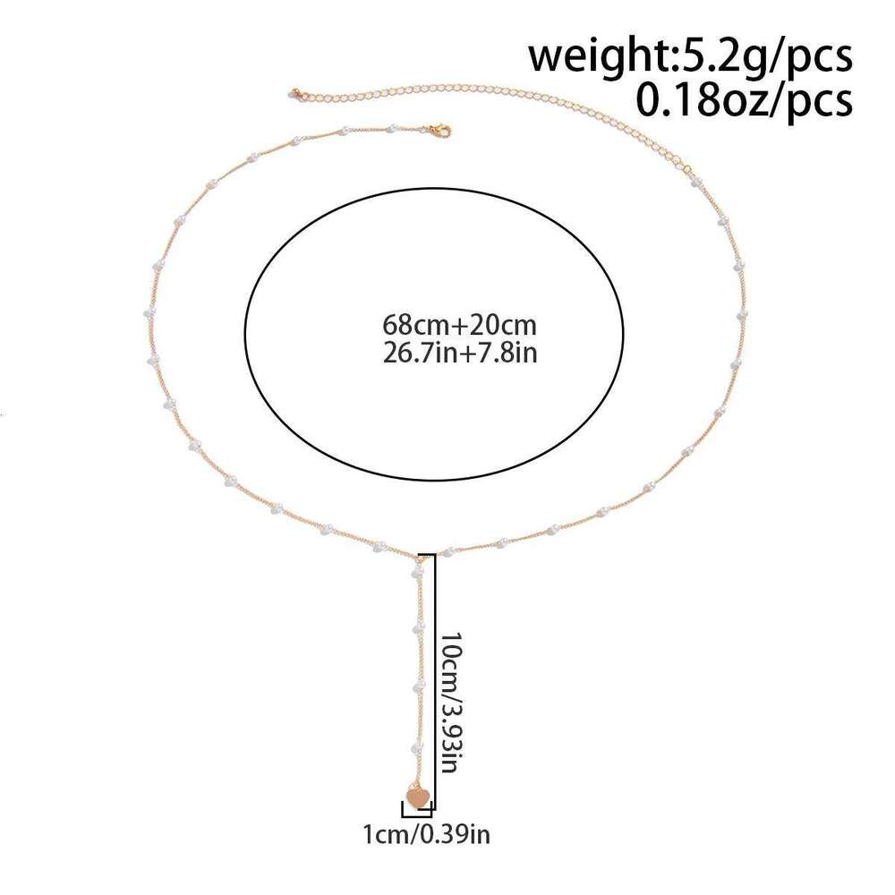 Lacteo Trendy Initation Pearl Thin Body Chain Women Long Tassel Sexy Bikini Heart Pendant Belly Aesthetic Jewelry H260228