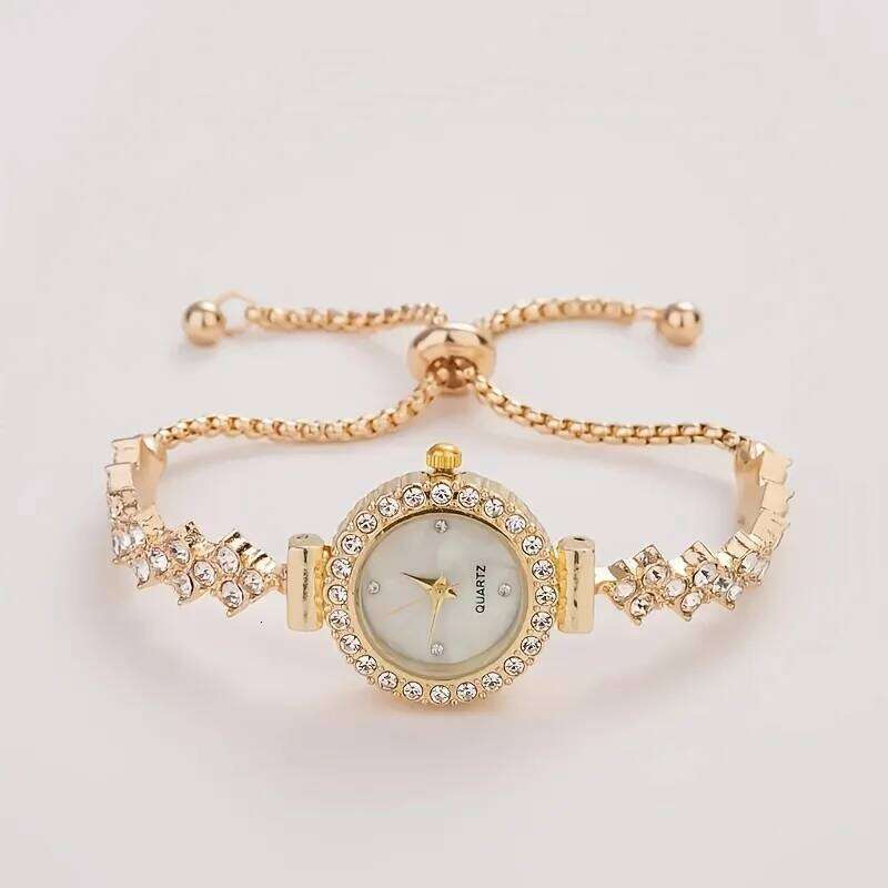 1 piece of elegant women's quartz , paired with luxurious rhinestone embellishment - gold simulated H260228
