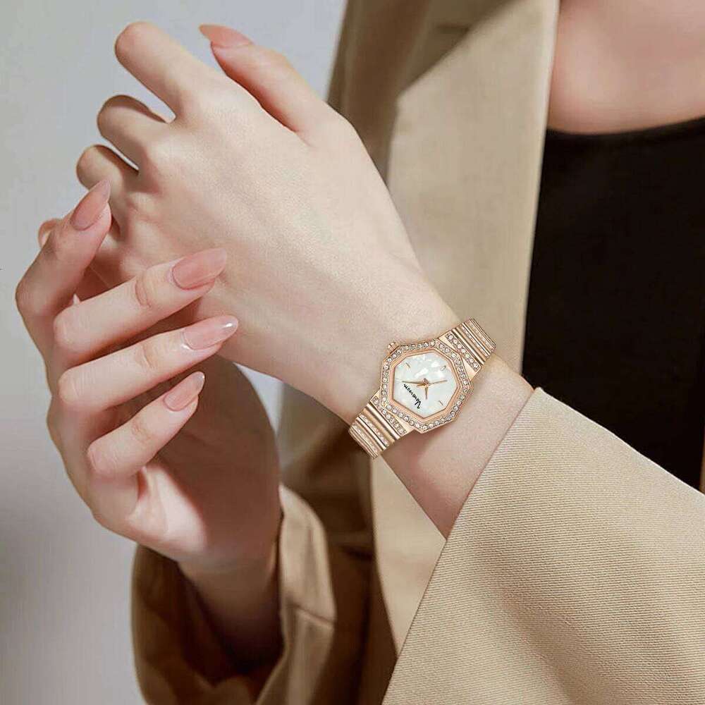 2025 New Women VA VOOM Brand Original Fashion Polygon Gorgeous Rhinestone Gold Calendar Quartz Wrist montre femme H260228