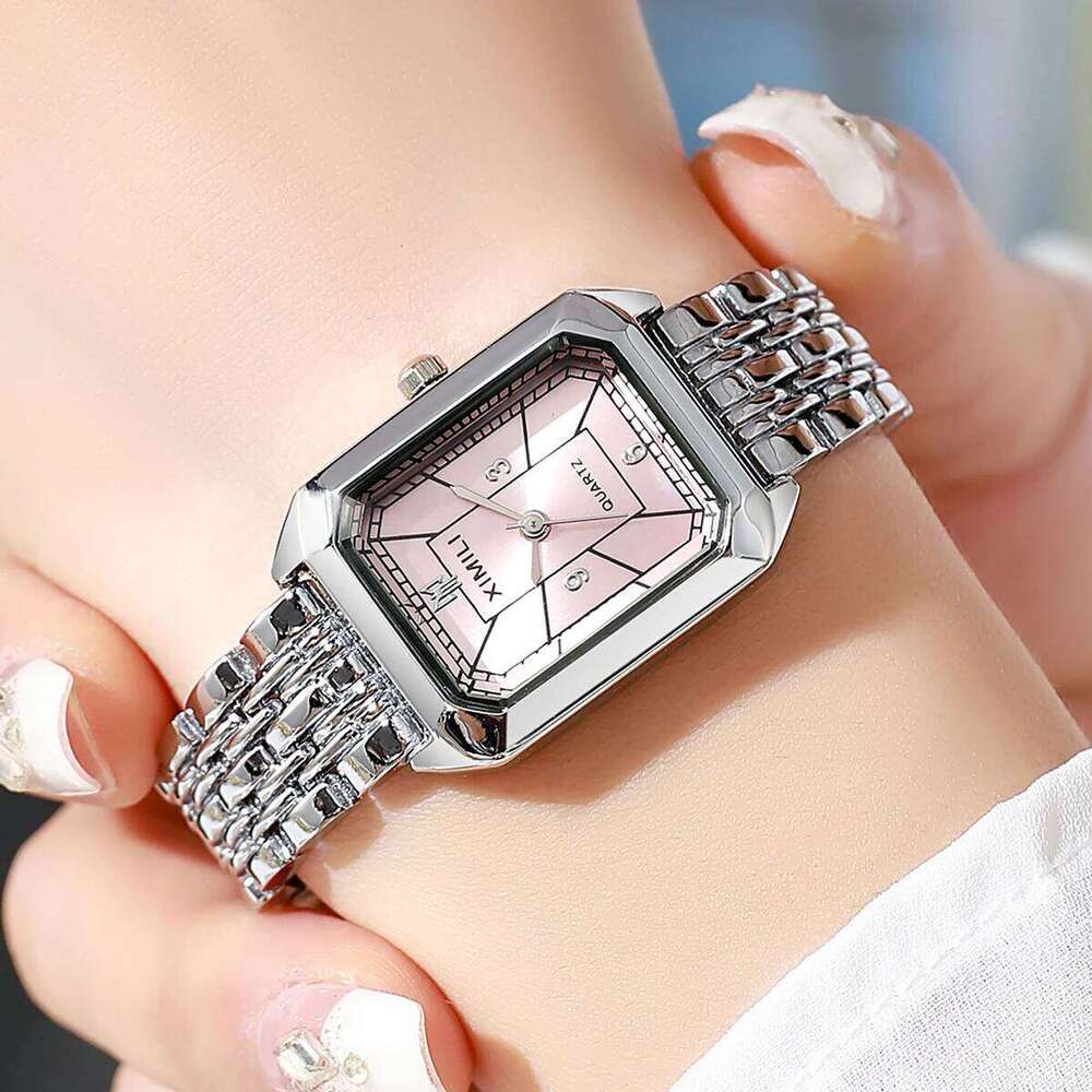 Fashion Rectangle Women Quartz Ladies Stainless Steel Strap es Girls Clock Gift H260228