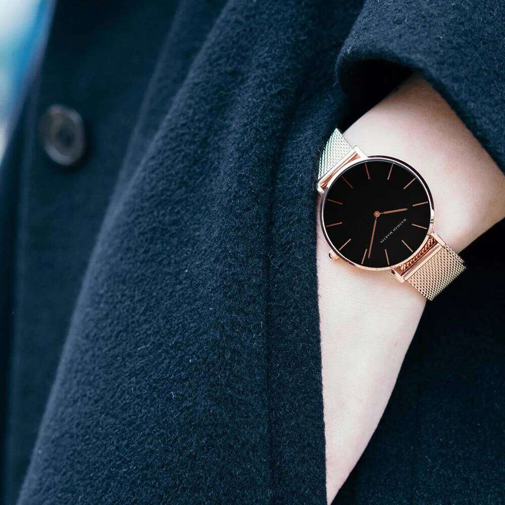 Hannah Martin Women Original Imported Japanese Movement Stainless Steel Mesh Belt Classic Minimalist Wind Rose Gold H260228