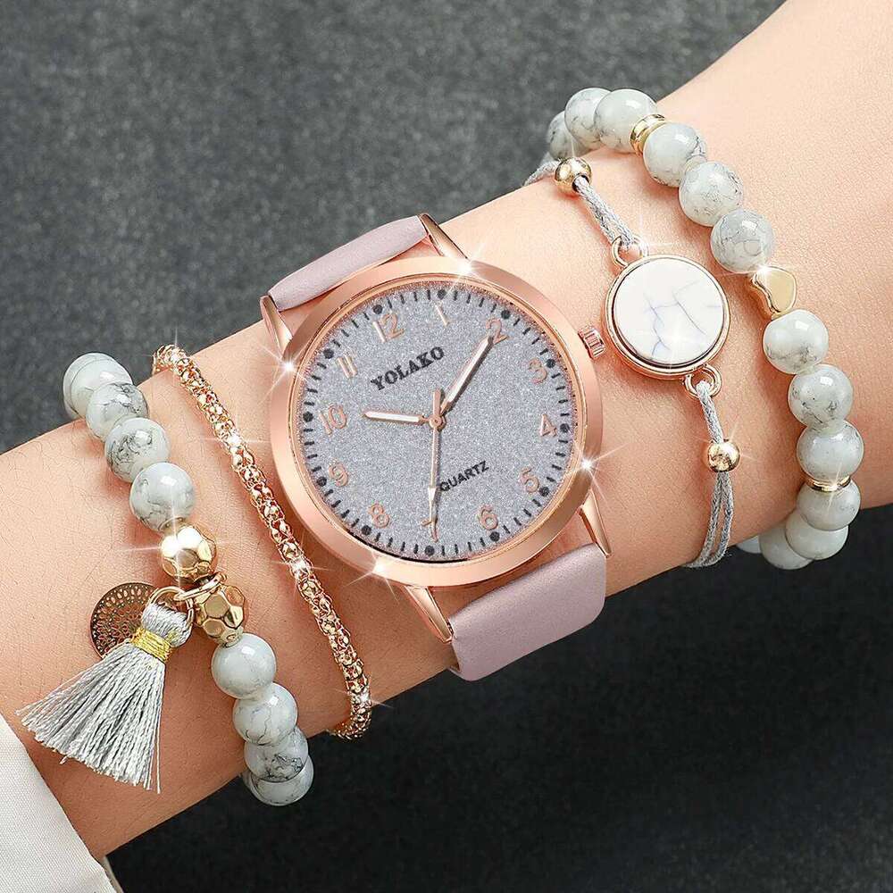5PCS/Set Fashion Arabic Dial Women Quartz Casual Leather Band Wrist es s SetWithout Box H260228
