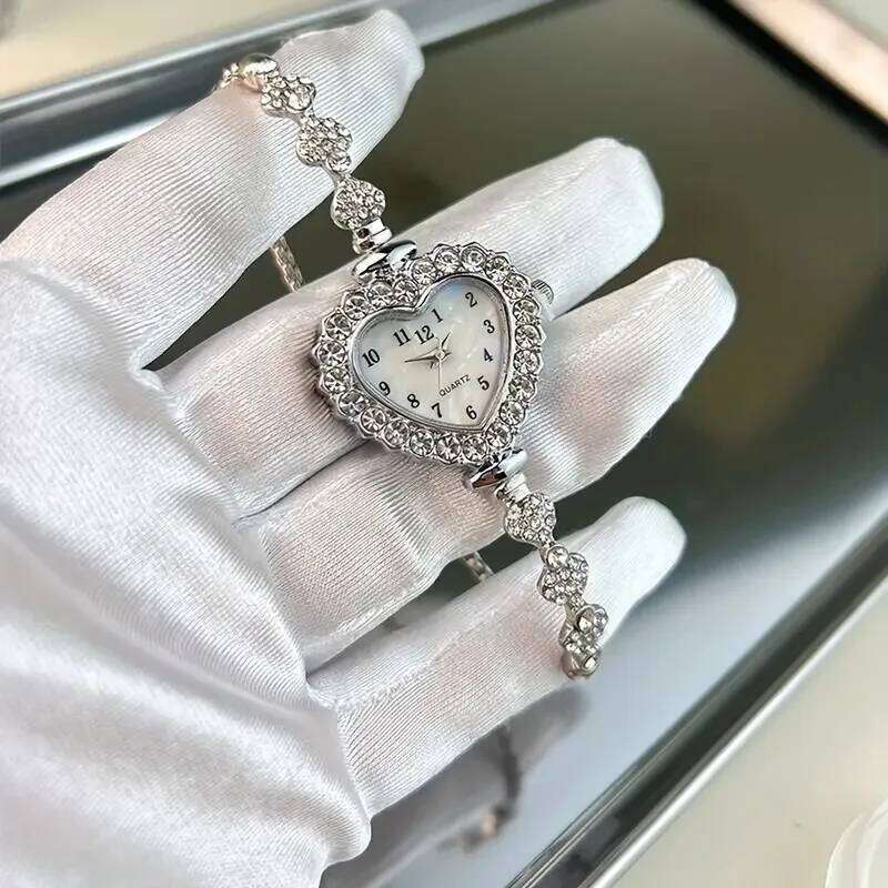 New Women's Heart shaped Diamond studded Steel Belt Fashion Versatile High Beauty Daily Matching Relogio H260228