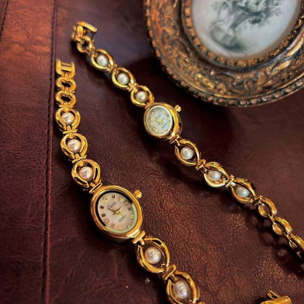 1pc French Fashionable Elegant Ladies' Pearl Strap 30m Waterproof Oval Quartz Wrist For Daily Wear Holiday for women H260228