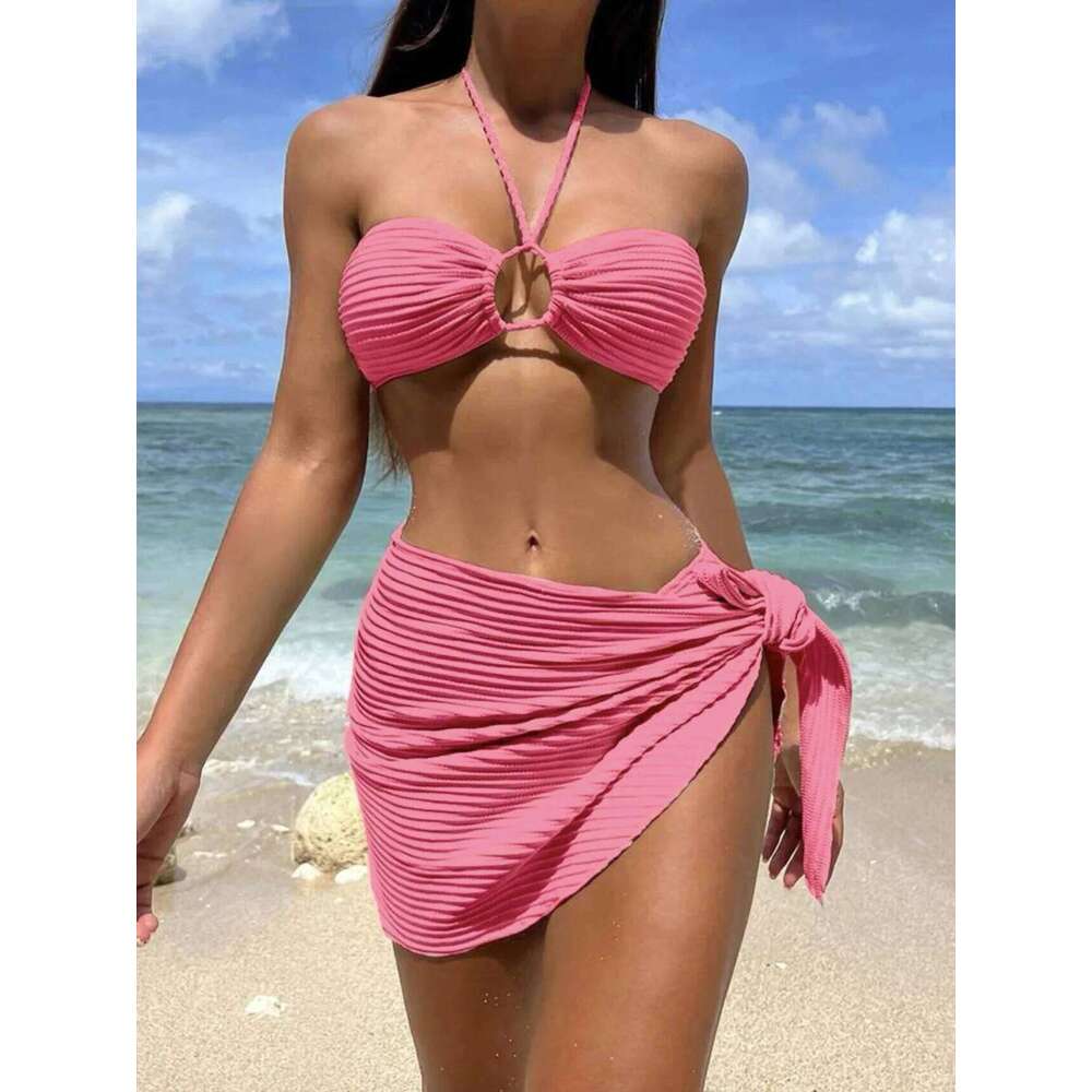 Bikini Swimsuit Swimwears sexy bikini three piece women's hanging neck solid color beach vacation swimsuit Bikinis Set Z260301