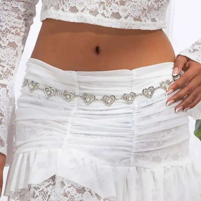 Ingemark Elegant Heart Imitation Pearl Waist Chain Women Summer Beach Bikinis Sexy Adjustable Belt Festival Body Jewelry H260228