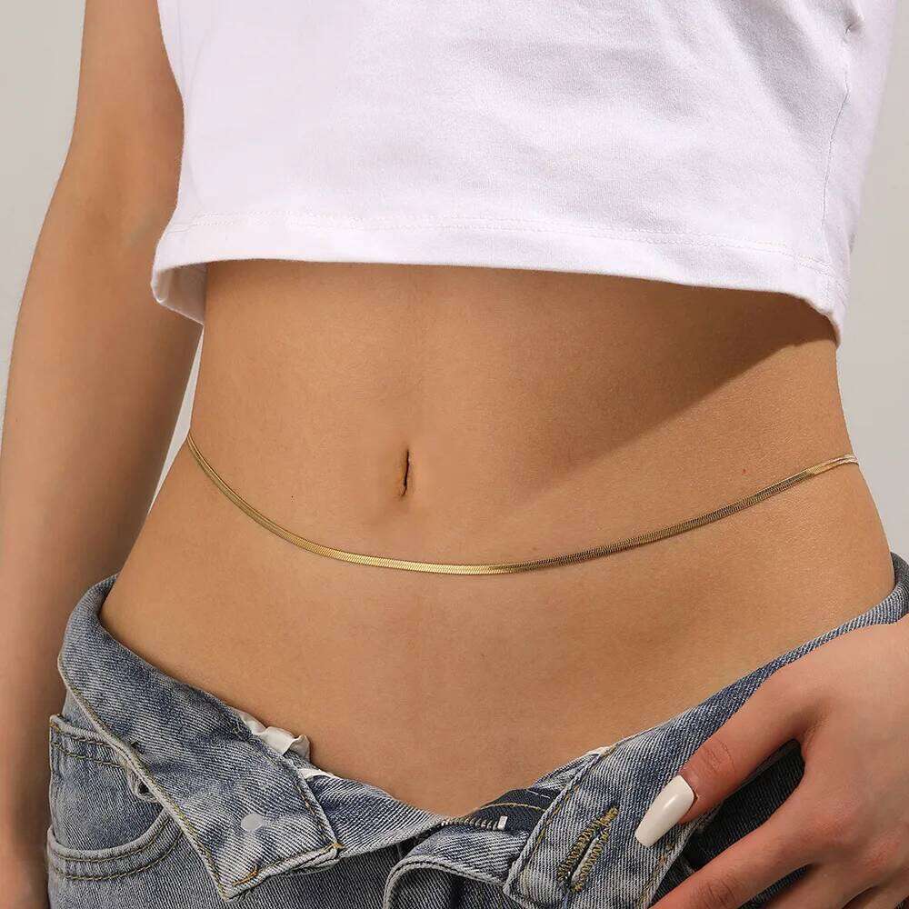 Summer Sexy Blade Waist Jewelry Trendy Stainless Steel Color Retention Simple Bead Body Chain Jewlery Women H260228