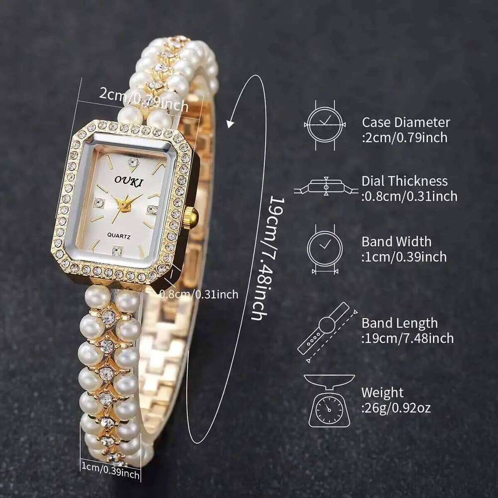 Fashion Square Women es Elegant Imitation Pearls Strap Quartz Wrist Reloj MujerWithout Box H260228