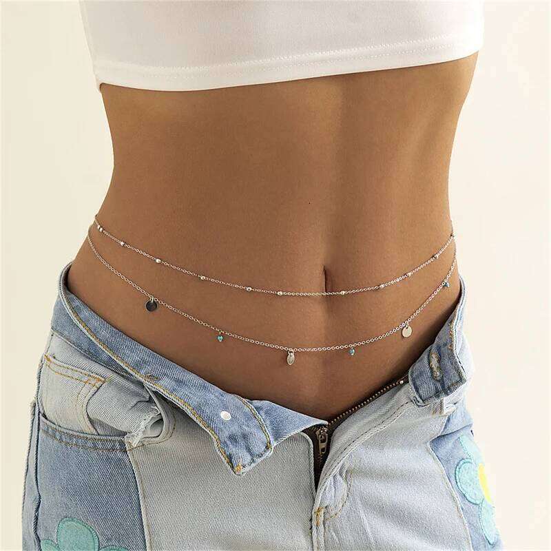 Summer Boho Multilayer Waist Beads Women Fashion Geometric Sequins Belly Sexy Body Chain Jewelry H260228