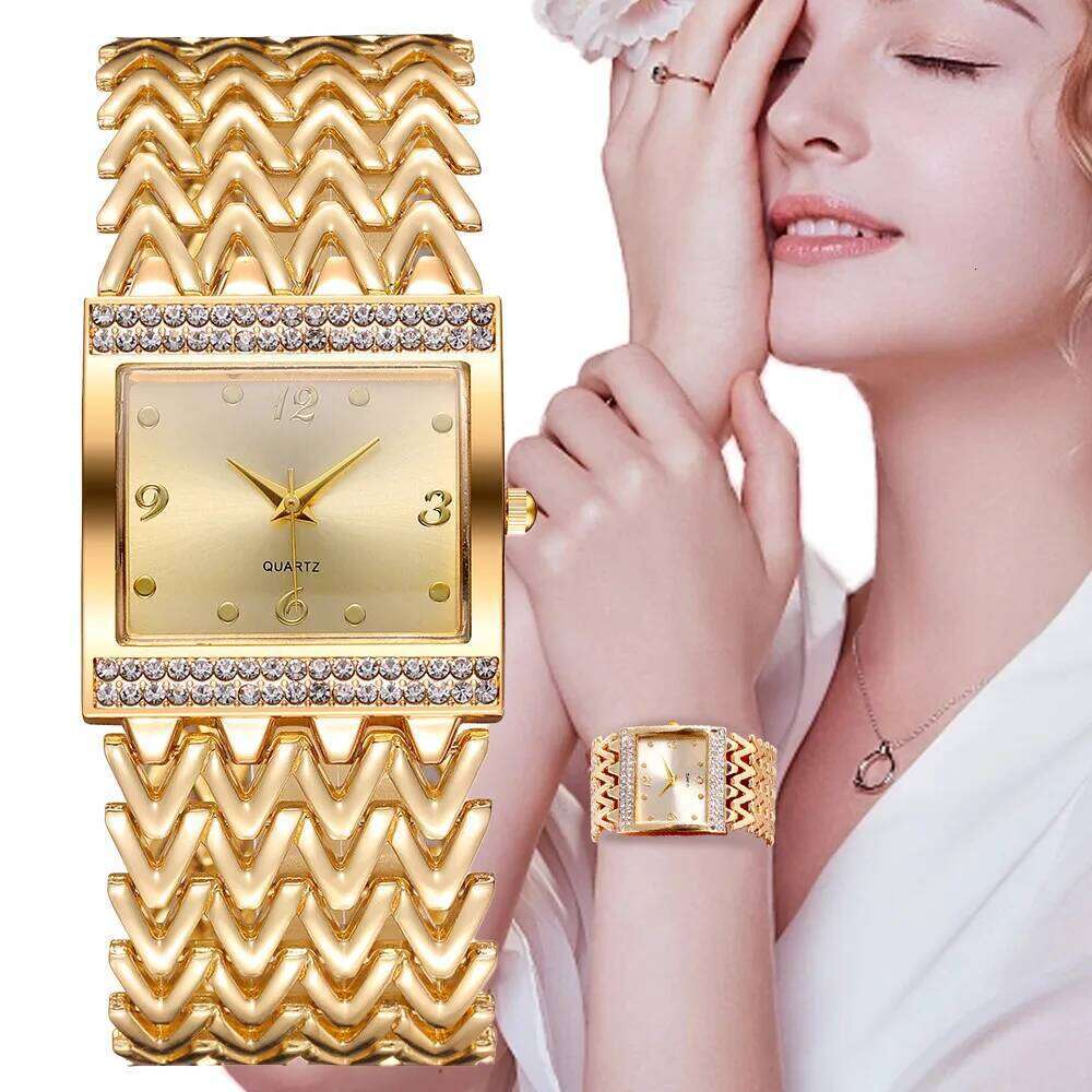 Golds Ladies Hot Fashion Simple Square Diamond Female Quartz es Stainless Steel Women Clock Dress H260228