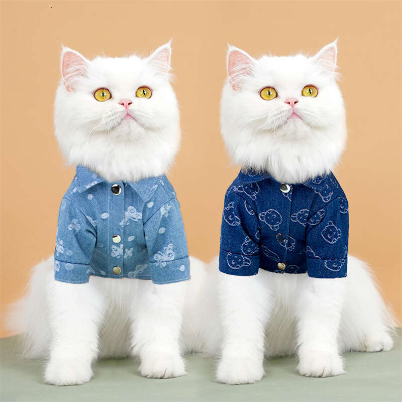 Famous brand Wholesale denim cat shirt with leash pet clothing for Teddy French Bulldog small and medium sized dogs dog accessories pupakaIK