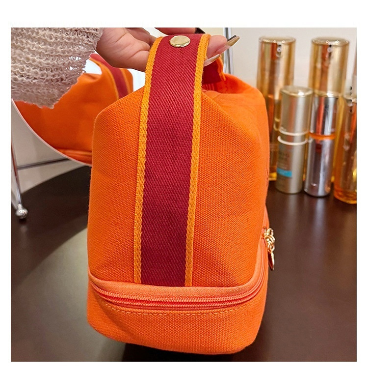 Travel portable canvas makeup bag, large capacity zippered storage bag, double-layer lunch box bag, fashionable luxury storage bag, multi-functional t