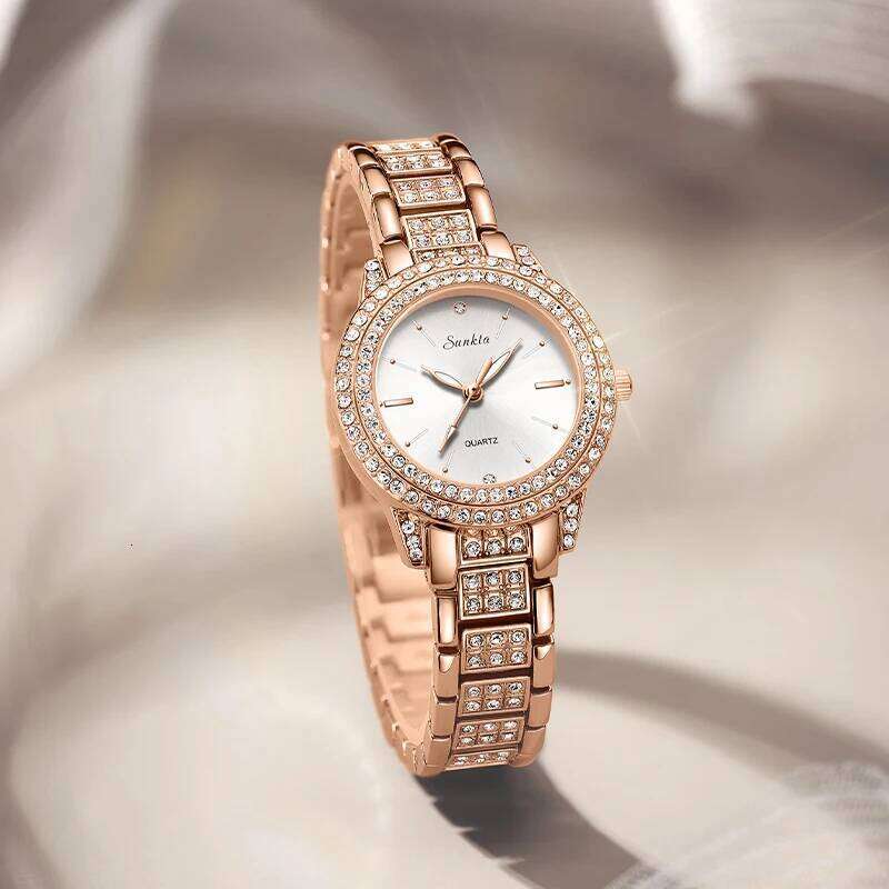SUNKTA Womens es Fashion Original Quartz Wrist for Ladies Roman Dial Dazzling Diamond Waterproof Luminous Luxury H260228