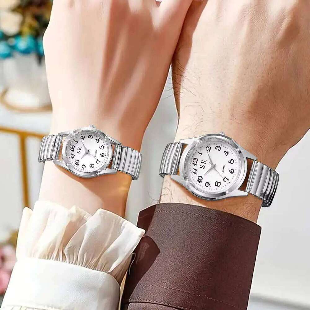 2PCS/Set Fashion Couple Elastic Strap Women es Men Quartz Wristes Without Box H260228