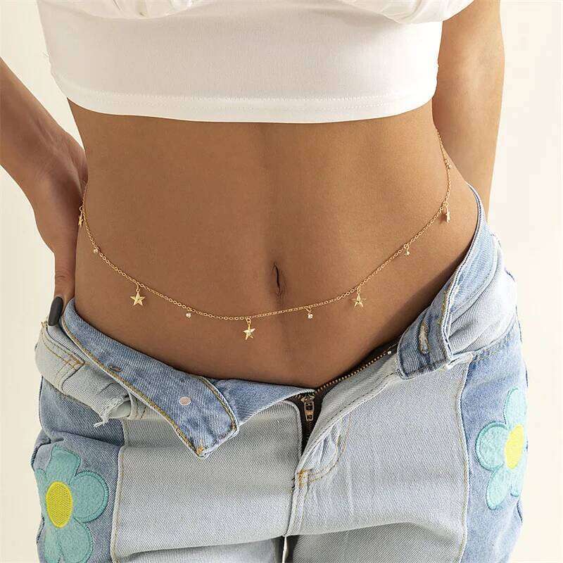 Sexy Fashion Tassel Rhinestone For Women Double Layer Metal Beach Vacation Belly Link Chains Waist Body Jewelry H260228