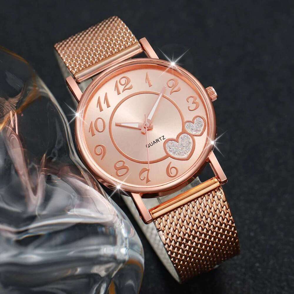 2PCS/Set Fashion Heart Dial Women's Quartz Plastic Band Analog es SetWithout Box H260228