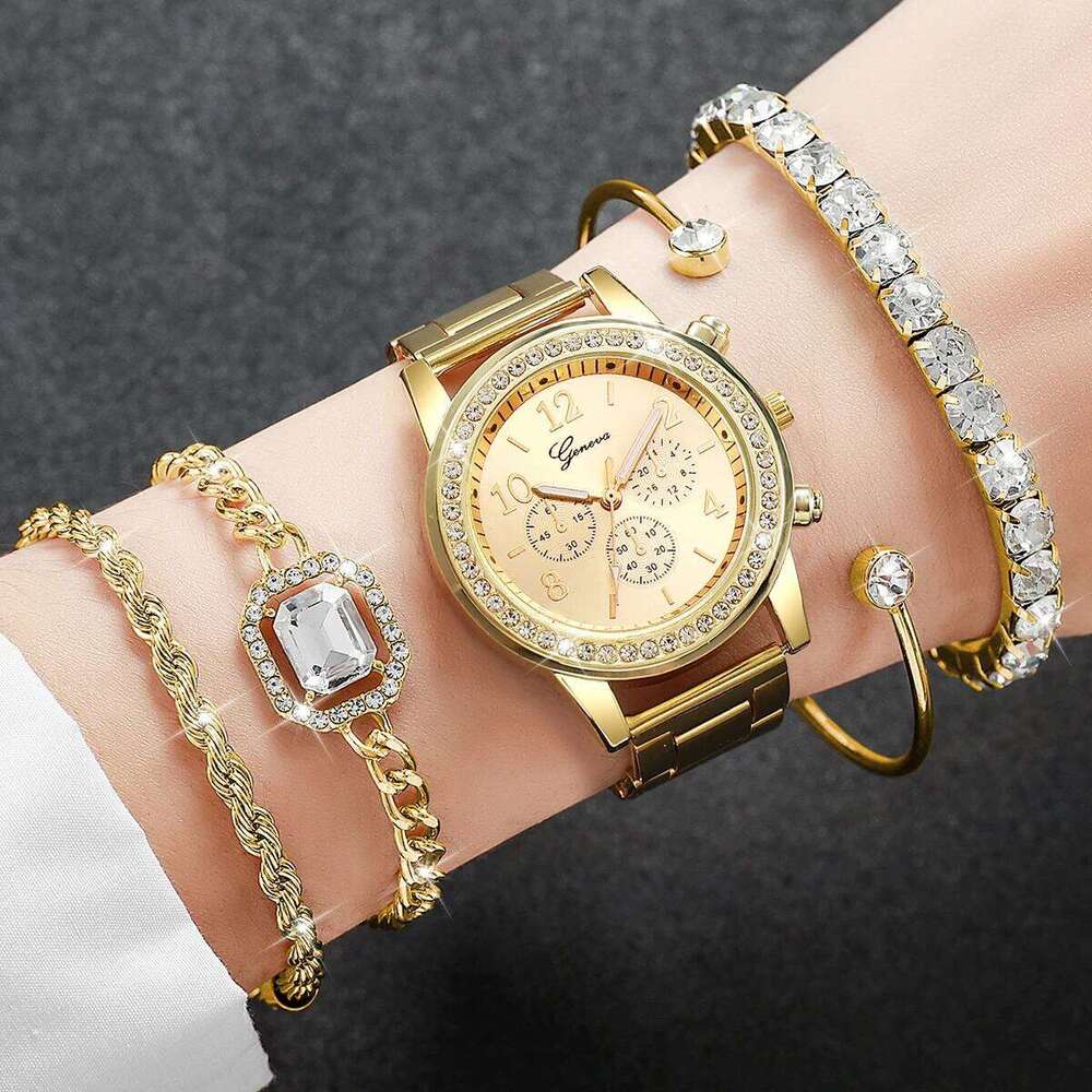 5PCS Diamond Women es Set Ladies Arabic Dial Quartz Wristes Reloj Mujer Without Box H260228