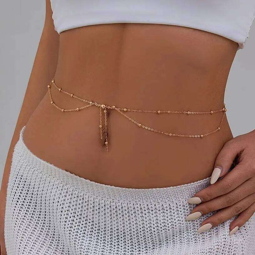 Ingemark Multilayer Tassel Beads Pendant Waist Belly Chain for Women Summer Bikini Sexy Belt Rave Festival Beach Body Jewelry H260228