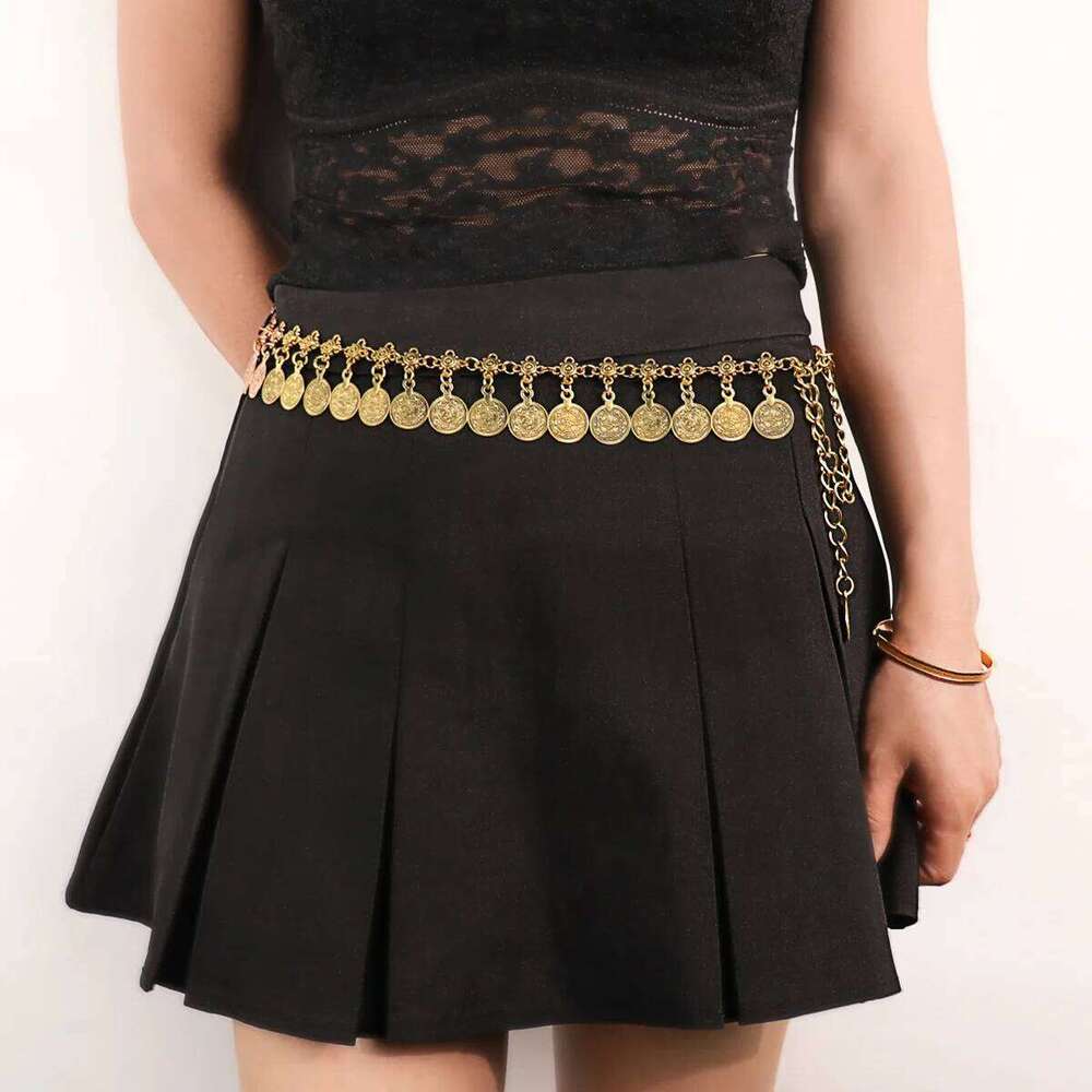 Cross border Retro Disc Tassel Coin Waist Chain Women Fashion Decorative Belt for Dress Vintage Ethnic Style H260228