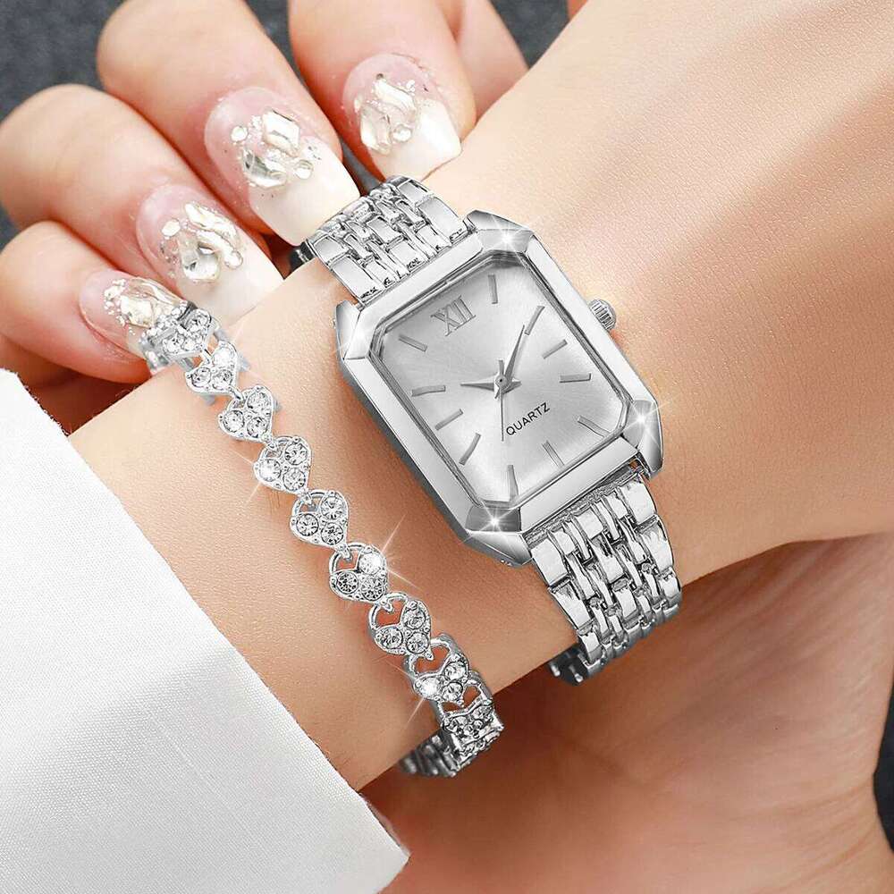 2PCS/Set Fashion Square Dial Women Wrist Elegant Ladies Quartz With Heart Reloj Mujer Without Box H260228