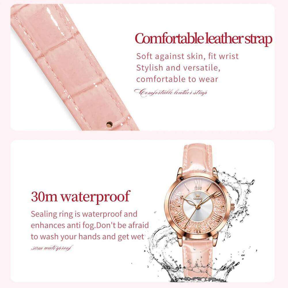 OLEVS 5539 Quartz Woman Flowing Crystal Design Roman Numeral Scale Ladies Wrist Leather Strap Waterproof Womens H260228