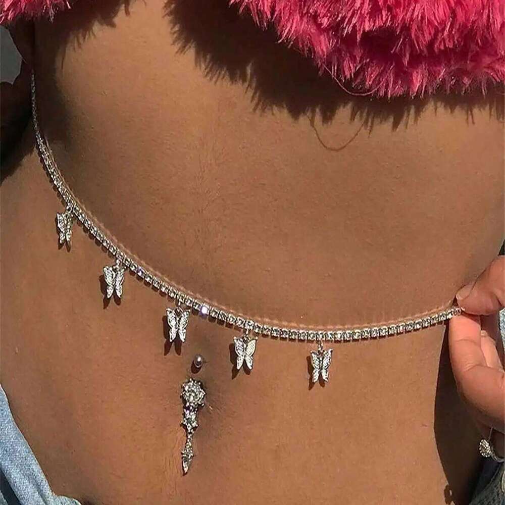 Butterfly for Women, Metallic Punk Style Delicate Rhinestone Waist Chain/Body Chain H260228