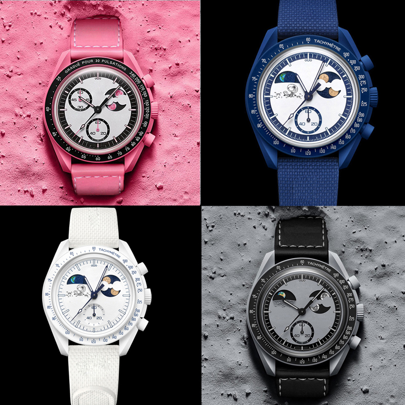 Moon Mens Watches Full Function High Quality Quarz Bioceramic Planet Chronograph Watch Mission To Moon 42mm Nylon Luxury Watch Limited Edition Master Watches