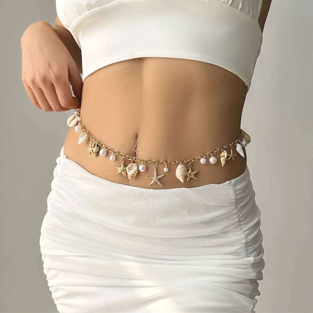 Bohemian Summer Beach Shell Waist for Women Seaside Imitation Pearl Starfish Conch Pendant Body Chain Fashion Jewelry Gift H260228