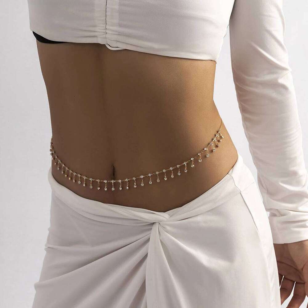 Sexy Tassel Waist Belt Zircon Rhinestone Belly Body Chain Fashion Trend Jewelry For Women Festival Rave Party Accessories H260228