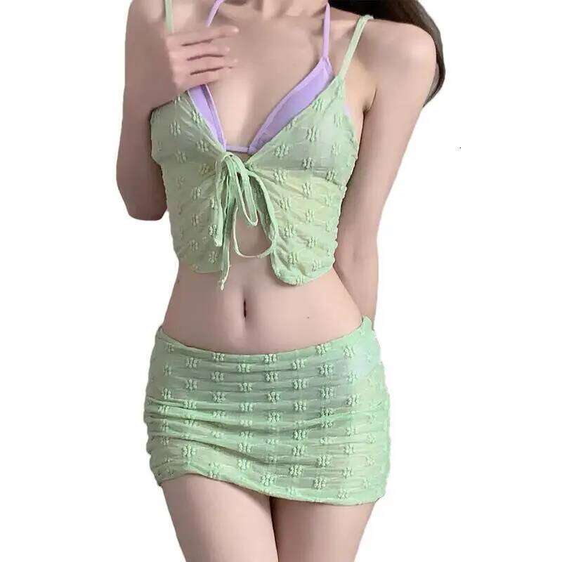 4 Piece Swimsuits Women Front Knot Tropical Bikini Push-Up Sexy Swimwear Cover Up Skirt & Cape For Summer Z260301