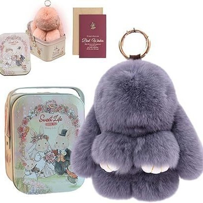 BunnyLulu Keychain with Tin Bunnylulu Handmade Soft Pompom Charms for Bags 250325