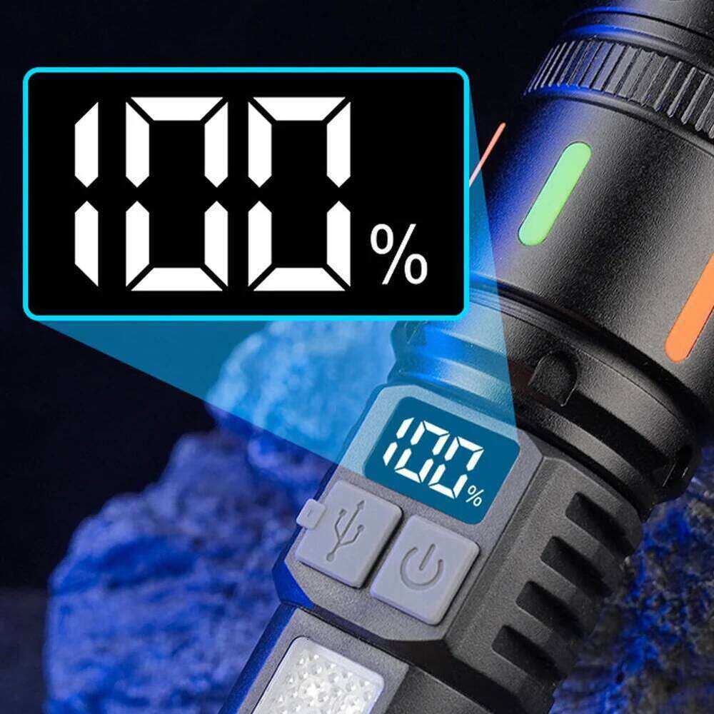 Telescopic Focus Torch USB Charging Handheld LED Flashlight Power Display 1200mAh Powerful Zoom Lamp for Camping Hiking Z260301