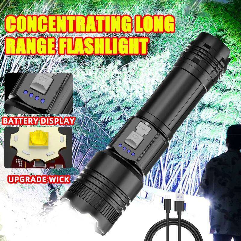 Strong ultra bright flashlight with adjustable zoom multiple levels of focus, floodlight, and long-range lase Z260301